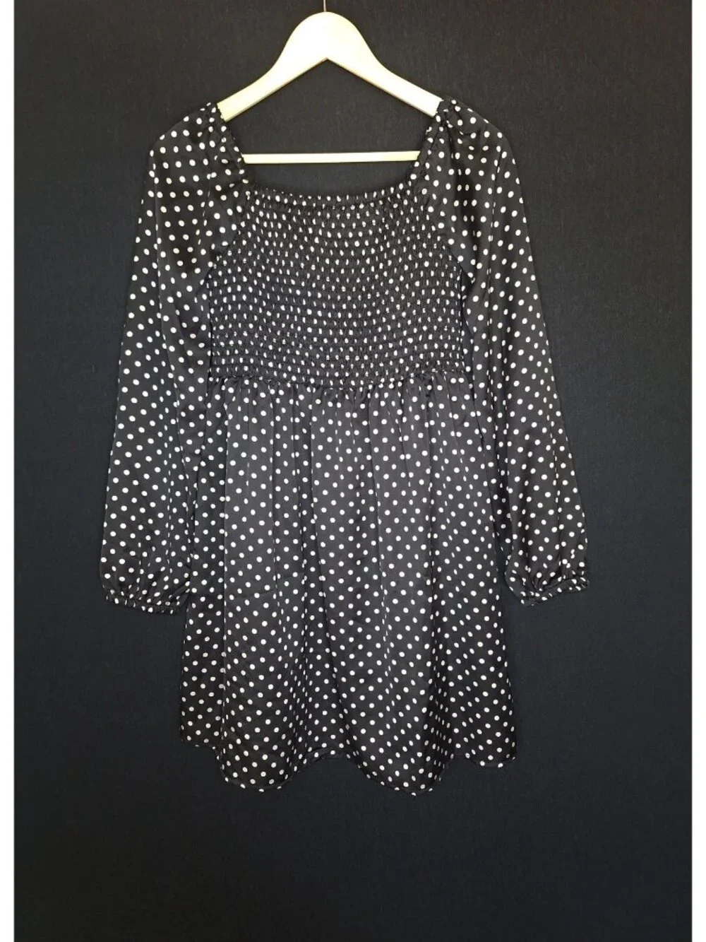 💙 Gap Kids Girls XXL 14-16 Womens Size S Black Polka Dot Smocked Puff Sleeve Dr